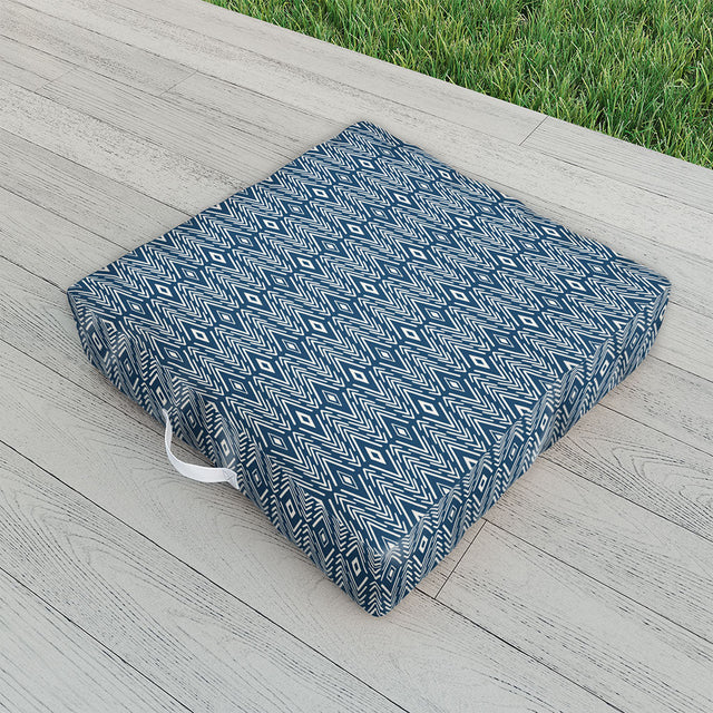 Bohemian Diamonds Navy Outdoor Floor Cushion