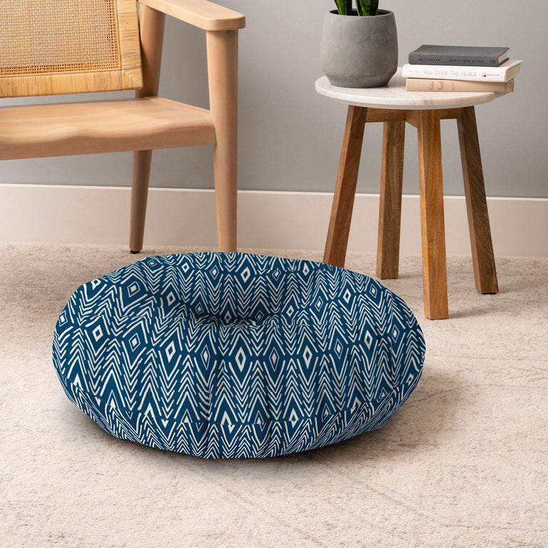 Bohemian Diamonds Navy Floor Pillow Round