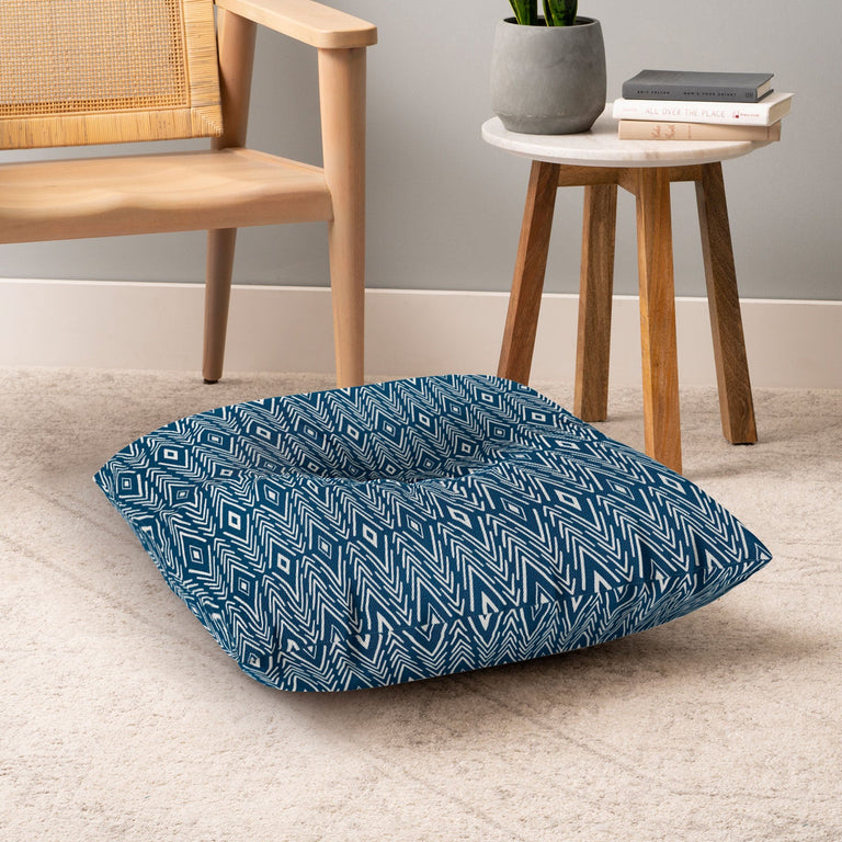 Bohemian Diamonds Navy Floor Pillow Square