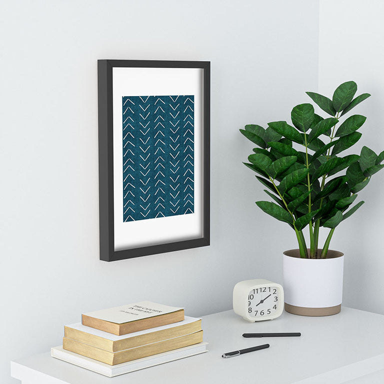 Mud Cloth Big Arrows in Teal Recessed Framing Rectangle