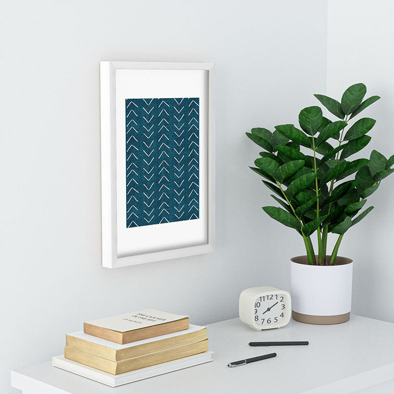 Mud Cloth Big Arrows in Teal Recessed Framing Rectangle