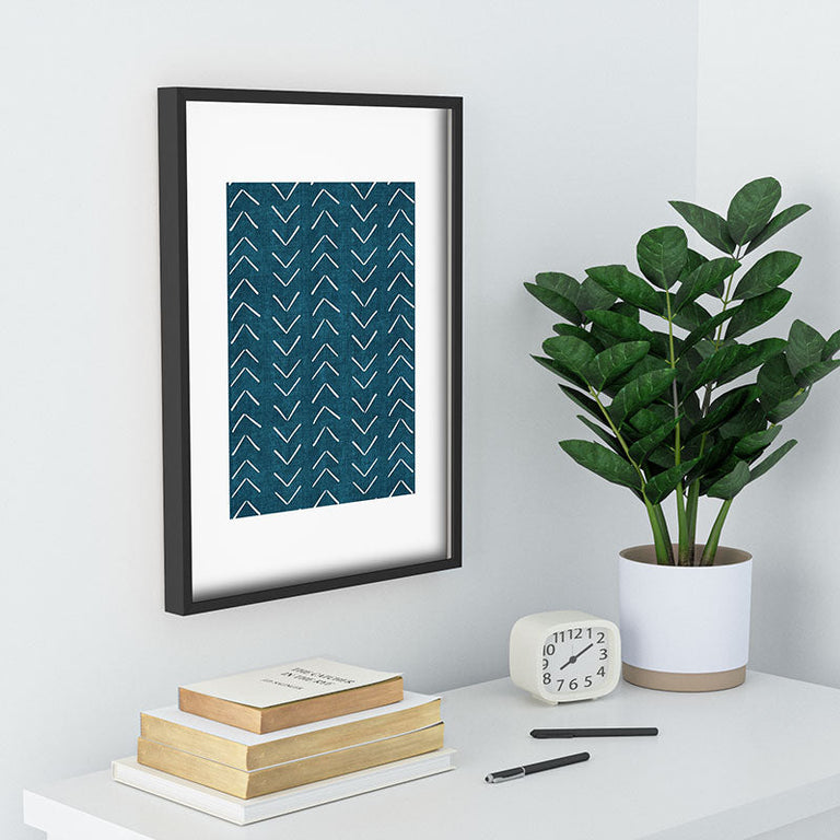 Mud Cloth Big Arrows in Teal Recessed Framing Rectangle