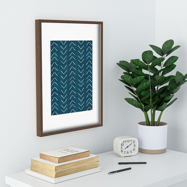Mud Cloth Big Arrows in Teal Recessed Framing Rectangle