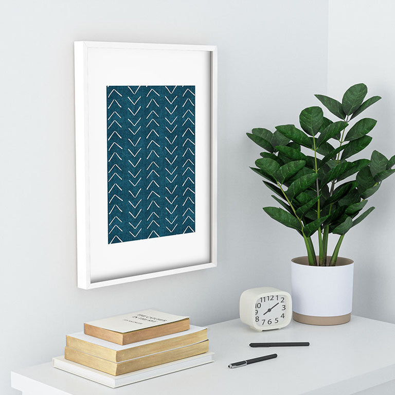 Mud Cloth Big Arrows in Teal Recessed Framing Rectangle