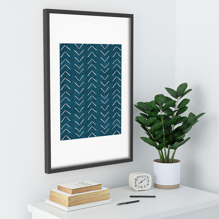 Mud Cloth Big Arrows in Teal Recessed Framing Rectangle