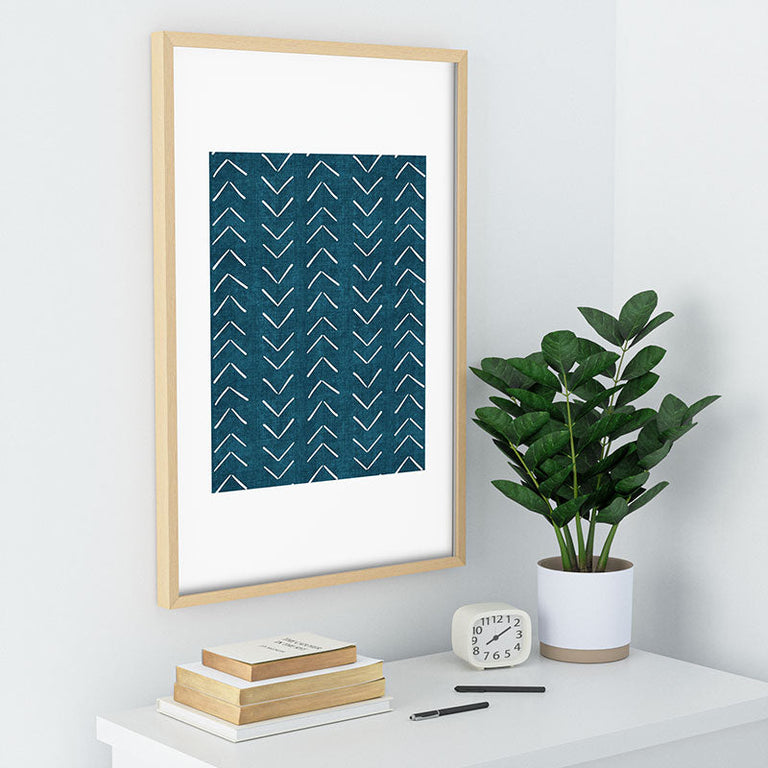 Mud Cloth Big Arrows in Teal Recessed Framing Rectangle