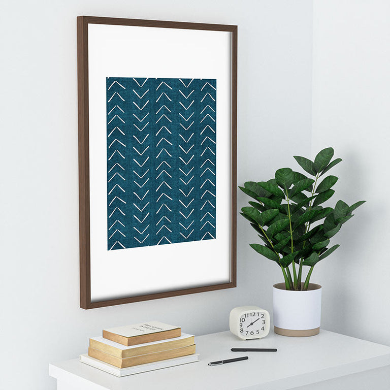 Mud Cloth Big Arrows in Teal Recessed Framing Rectangle