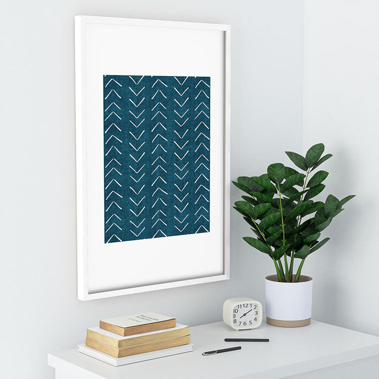 Mud Cloth Big Arrows in Teal Recessed Framing Rectangle