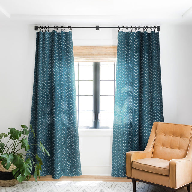 MUD CLOTH BIG ARROWS IN TEAL BLACKOUT WINDOW CURTAIN