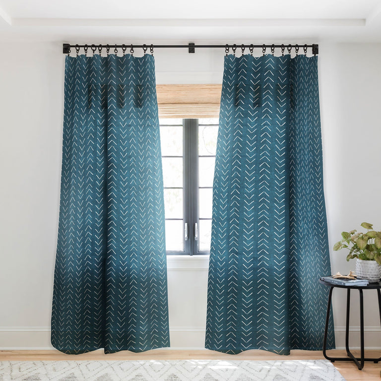 MUD CLOTH BIG ARROWS IN TEAL SHEER WINDOW CURTAIN