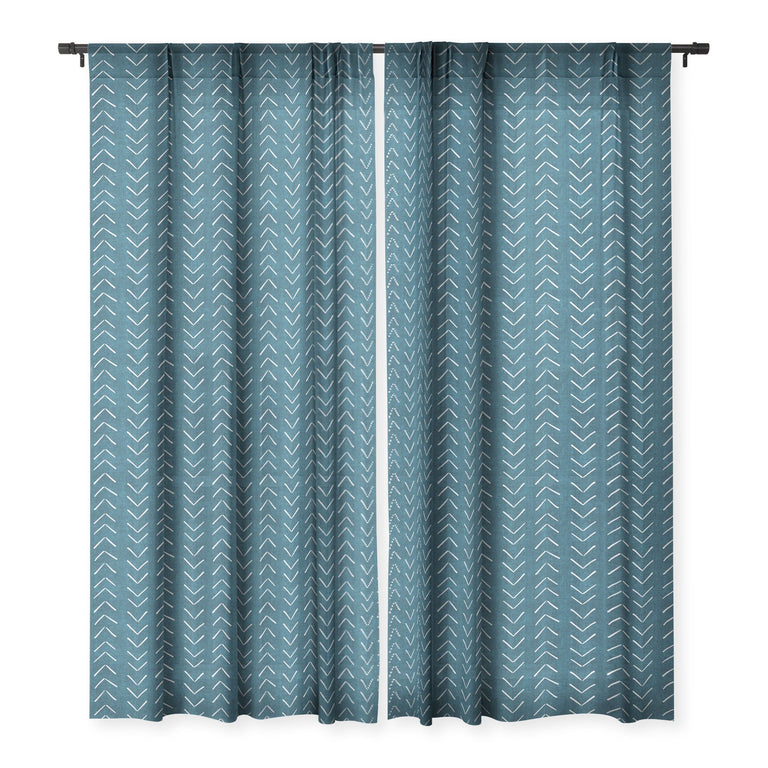 MUD CLOTH BIG ARROWS IN TEAL SHEER WINDOW CURTAIN