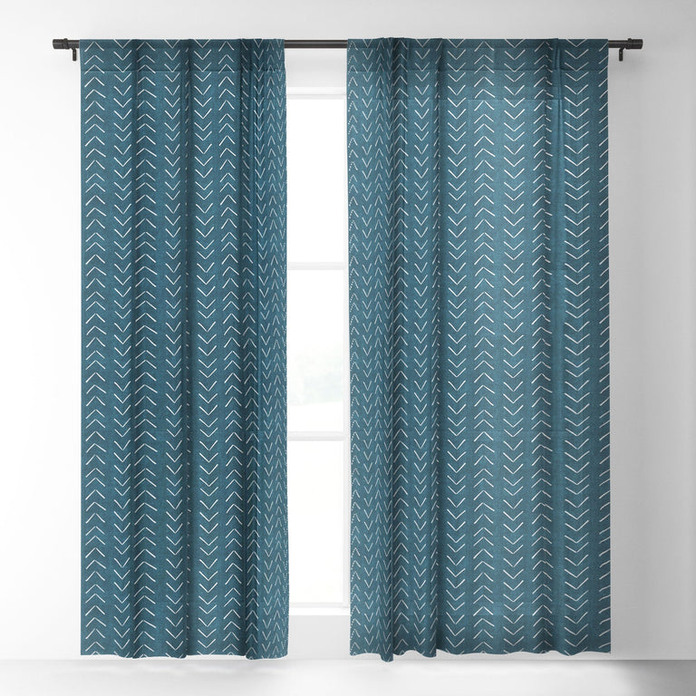MUD CLOTH BIG ARROWS IN TEAL SHEER WINDOW CURTAIN