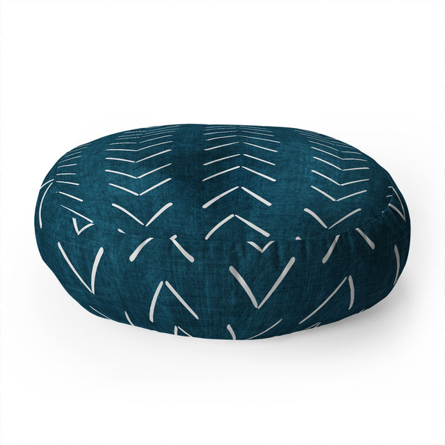 Mud Cloth Big Arrows in Teal Floor Pillow Round