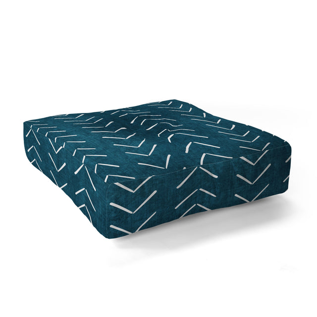 Mud Cloth Big Arrows in Teal Floor Pillow Square