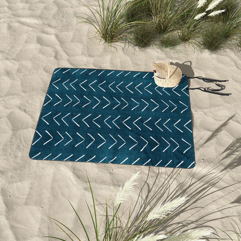 Mud Cloth Big Arrows in Teal Picnic Blanket