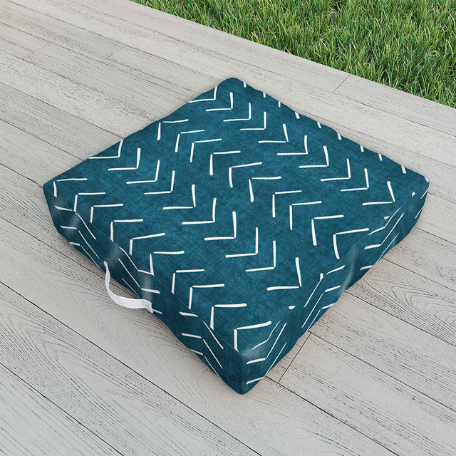Mud Cloth Big Arrows in Teal Outdoor Floor Cushion