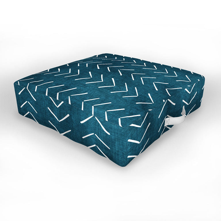 Mud Cloth Big Arrows in Teal Outdoor Floor Cushion