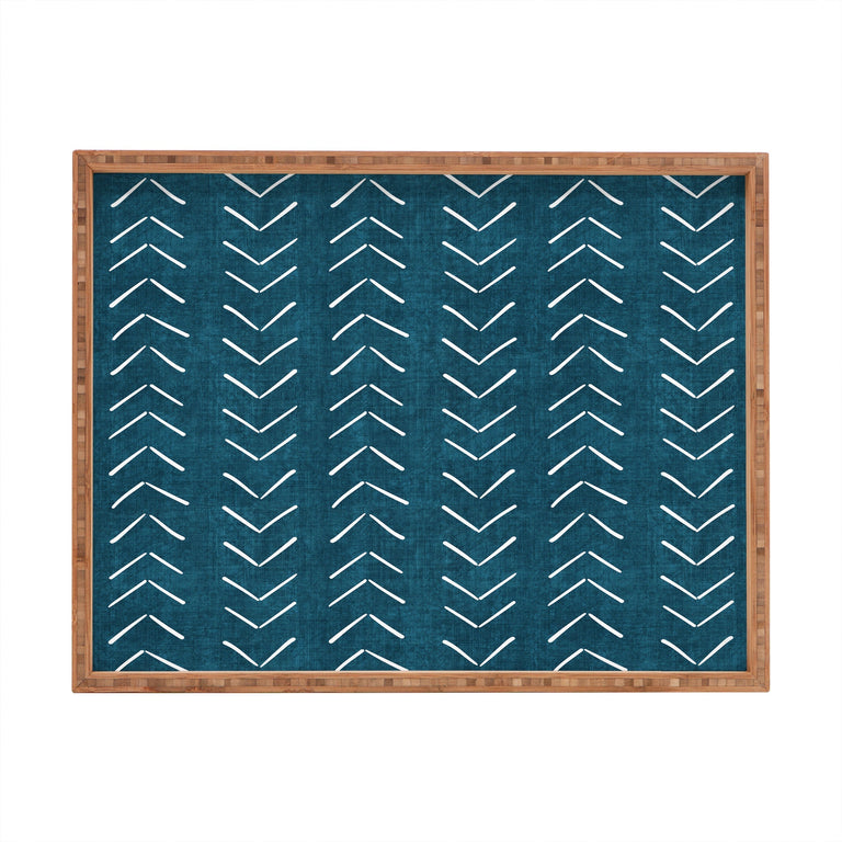 MUD CLOTH BIG ARROWS IN TEAL RECTANGULAR TRAY