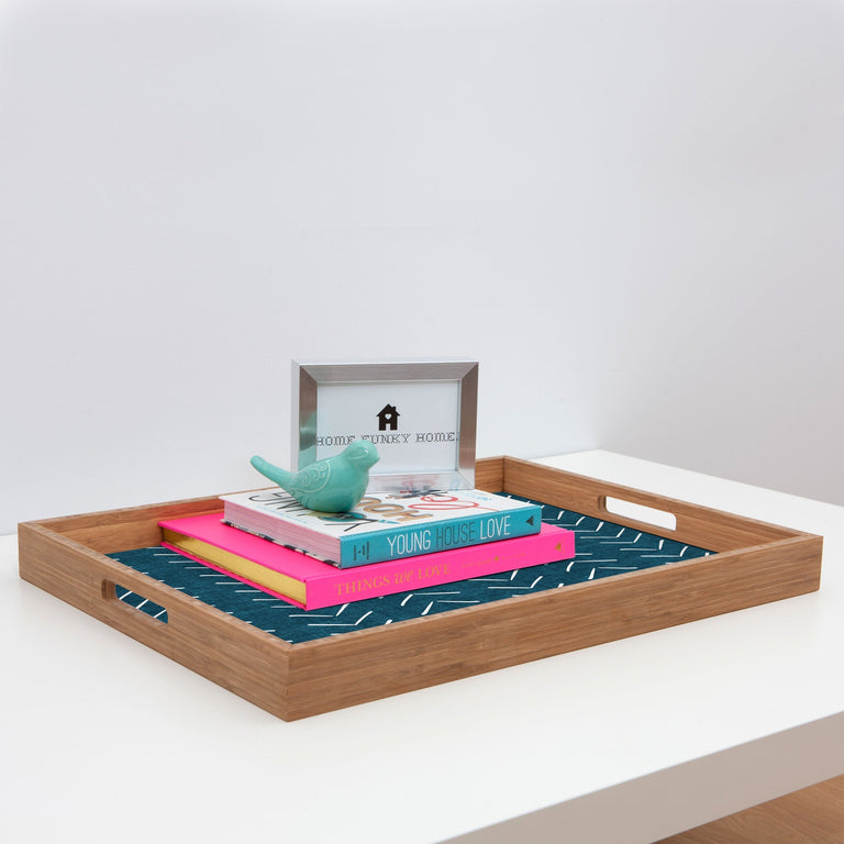 MUD CLOTH BIG ARROWS IN TEAL RECTANGULAR TRAY