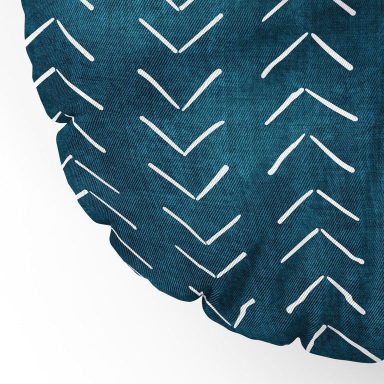 Mud Cloth Big Arrows in Teal Floor Pillow Round