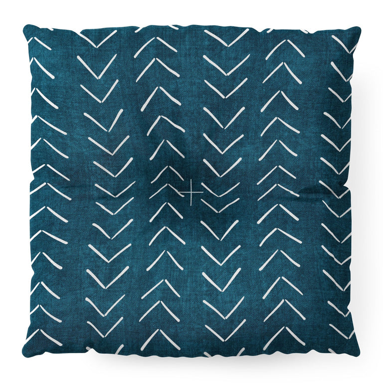 Mud Cloth Big Arrows in Teal Floor Pillow Square