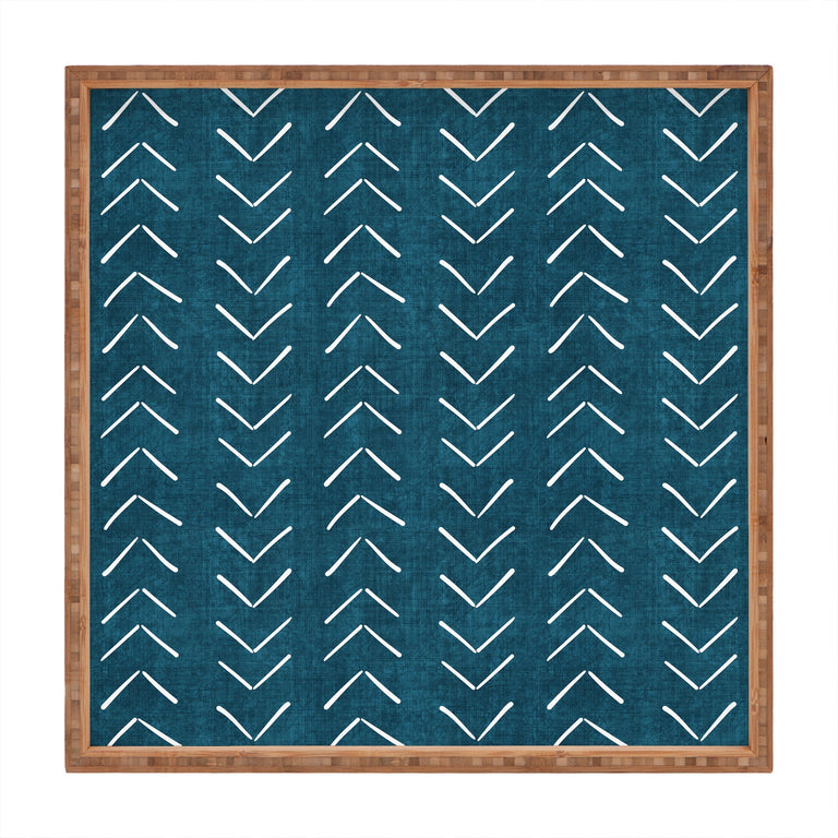 MUD CLOTH BIG ARROWS IN TEAL SQUARE TRAY