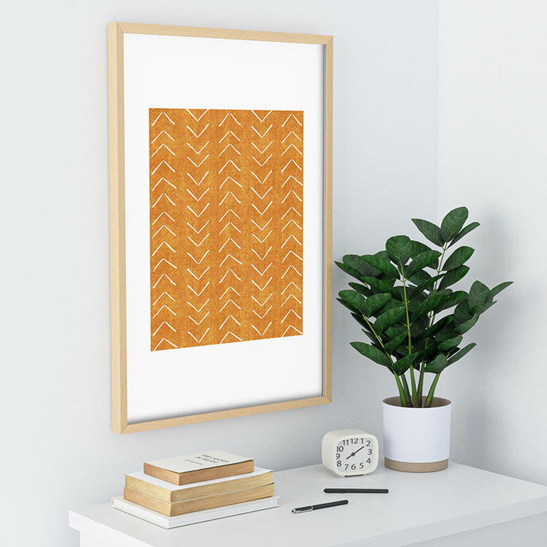 Mud Cloth Big Arrows in Yellow Recessed Framing Rectangle