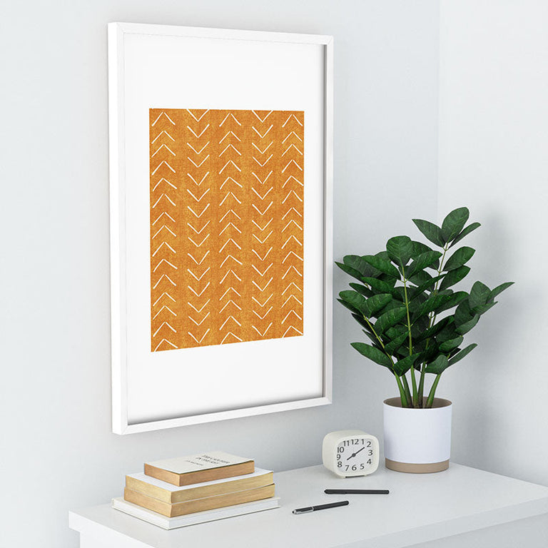 Mud Cloth Big Arrows in Yellow Recessed Framing Rectangle