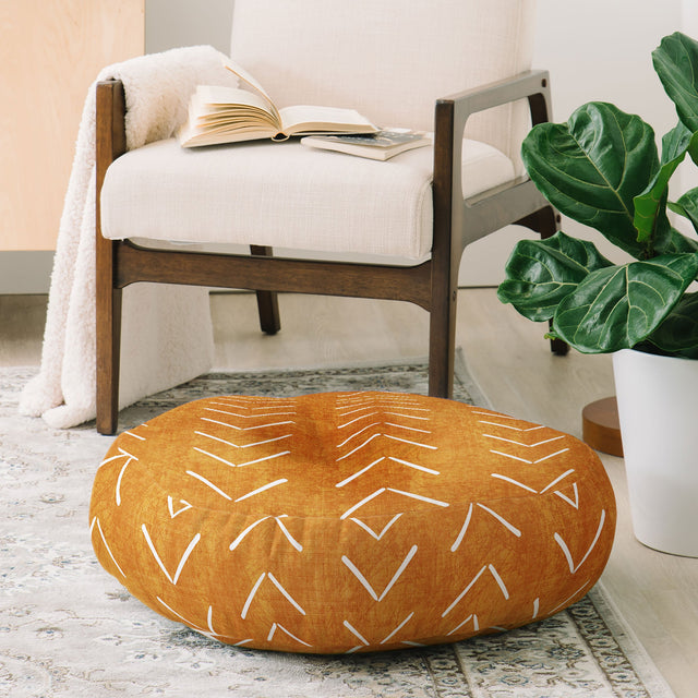 Mud Cloth Big Arrows in Yellow Floor Pillow Round