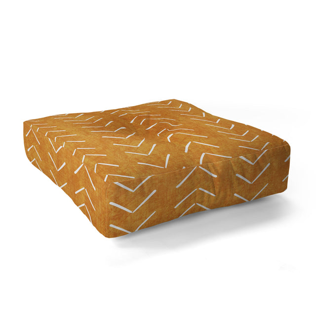 Mud Cloth Big Arrows in Yellow Floor Pillow Square