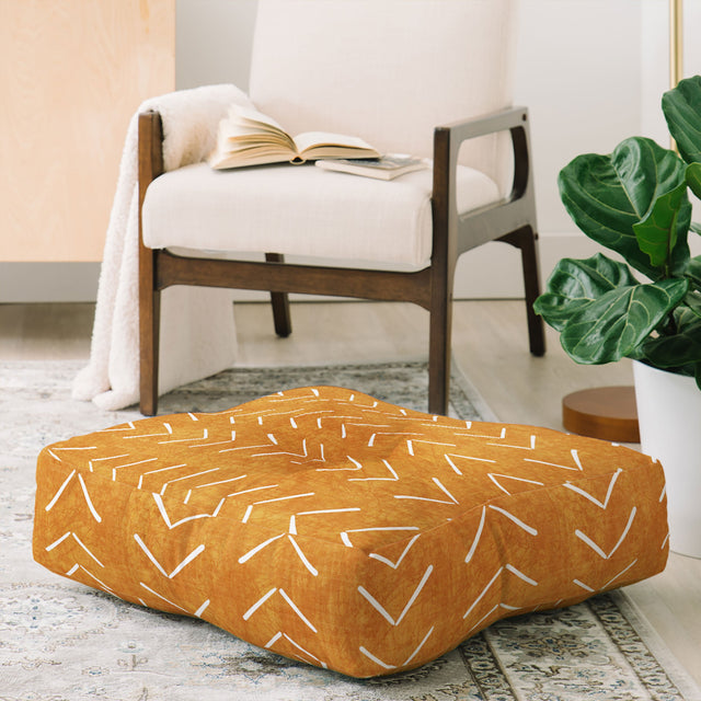 Mud Cloth Big Arrows in Yellow Floor Pillow Square