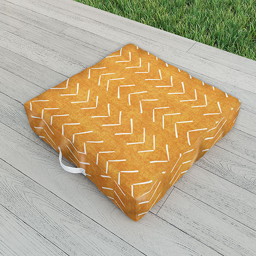 Mud Cloth Big Arrows in Yellow Outdoor Floor Cushion