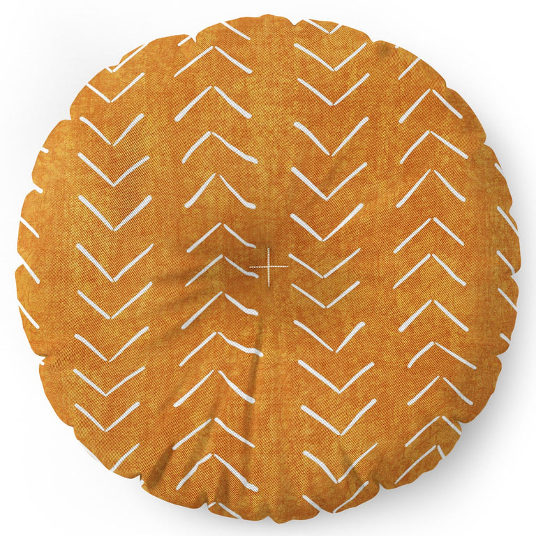 Mud Cloth Big Arrows in Yellow Floor Pillow Round
