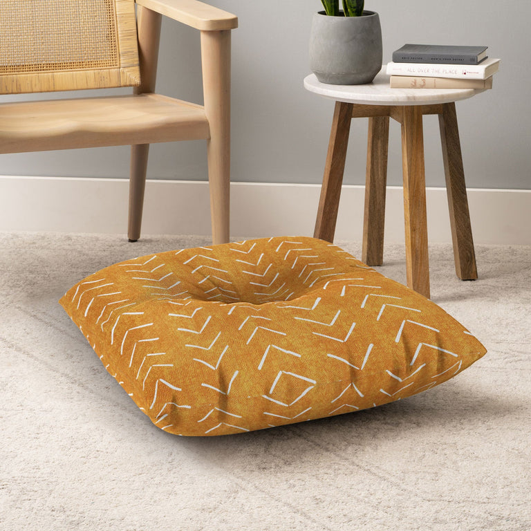 Mud Cloth Big Arrows in Yellow Floor Pillow Square