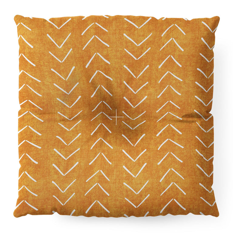 Mud Cloth Big Arrows in Yellow Floor Pillow Square