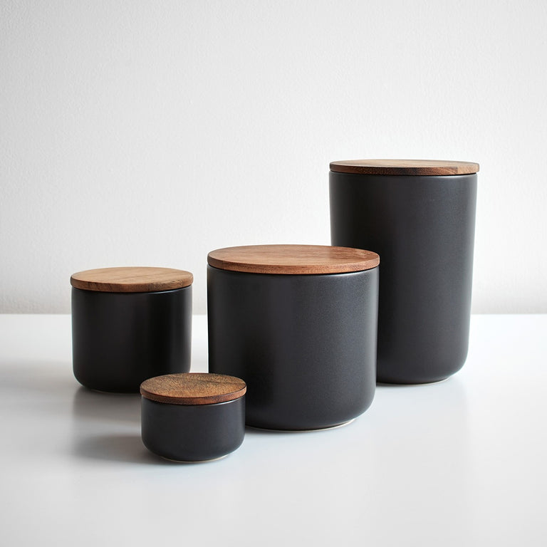 ACACIA LID WHITE STONEWARE | CONTAINER