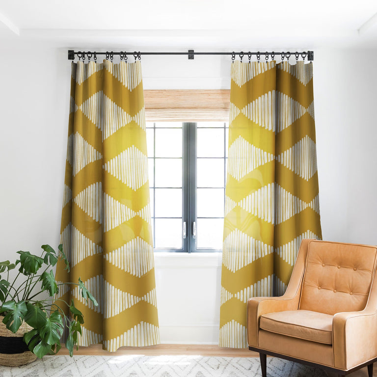 ACOUSTIC WAVE MUSTARD BLACKOUT NON REPEAT WINDOW CURTAIN