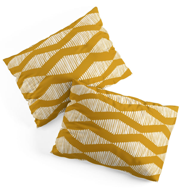 ACOUSTIC WAVE MUSTARD PILLOW SHAMS