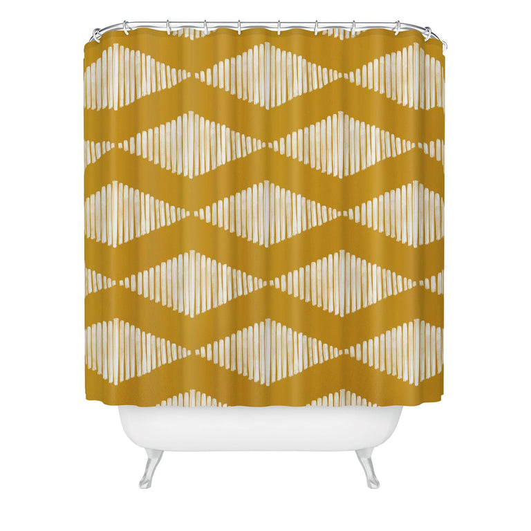 COASTL STUDIO ACOUSTIC WAVE MUSTARD SHOWER CURTAIN