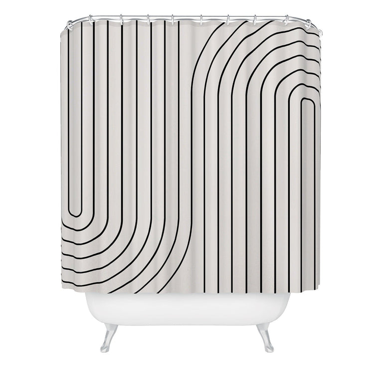 COLOUR POEMS MINIMAL LINE CURVATURE BLACK AND WHITE SHOWER CURTAIN
