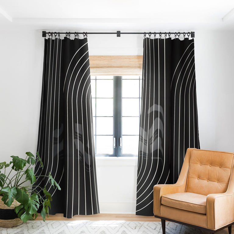 MINIMAL LINE CURVATURE BLACK BLACKOUT NON REPEAT WINDOW CURTAIN