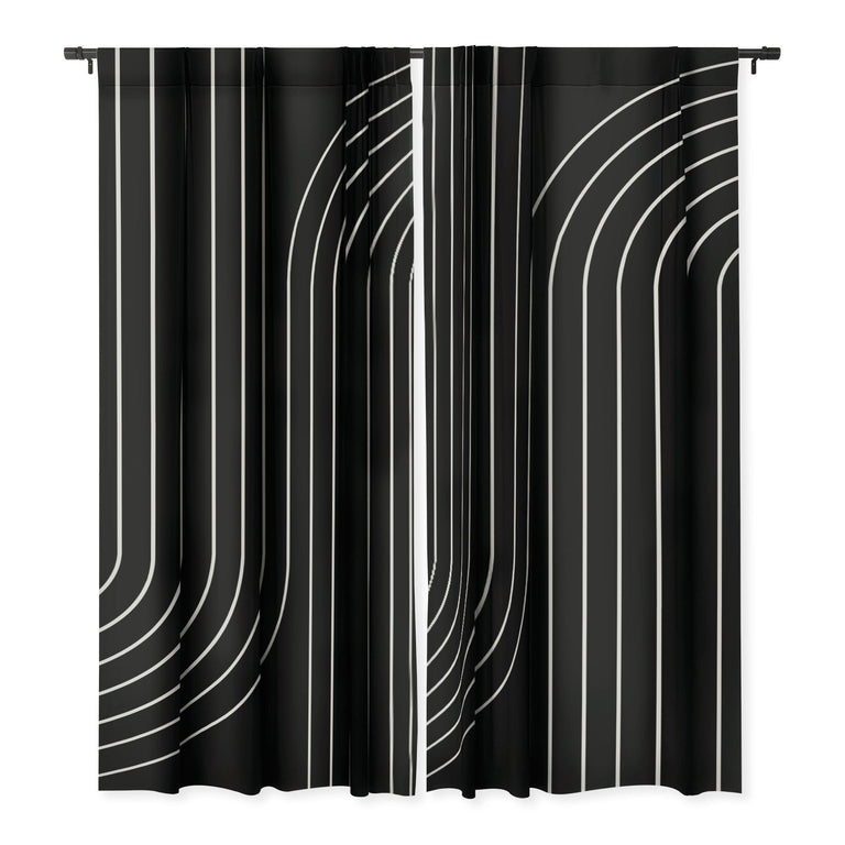 MINIMAL LINE CURVATURE BLACK BLACKOUT NON REPEAT WINDOW CURTAIN