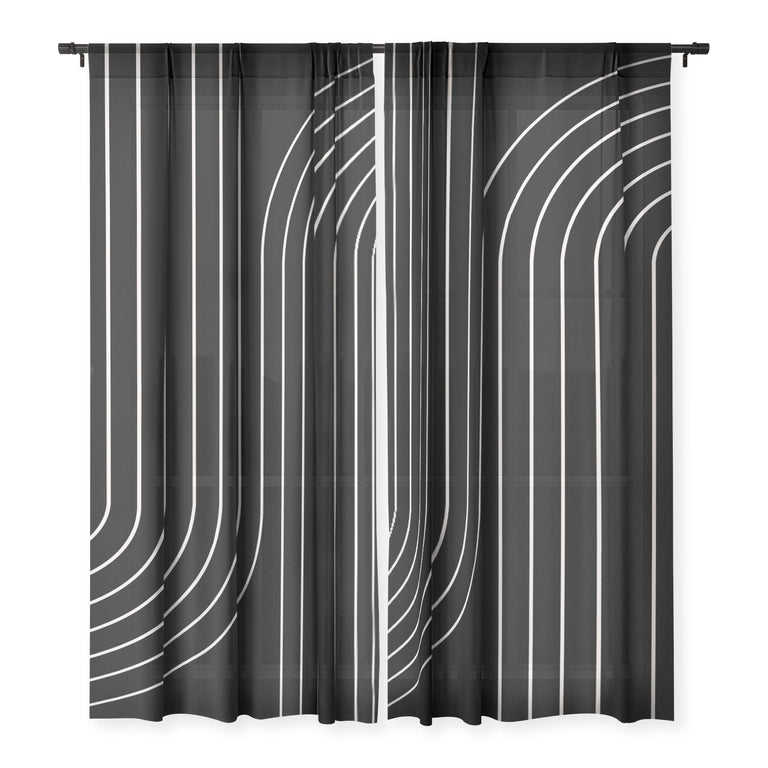MINIMAL LINE CURVATURE BLACK SHEER NON REPEAT WINDOW CURTAIN