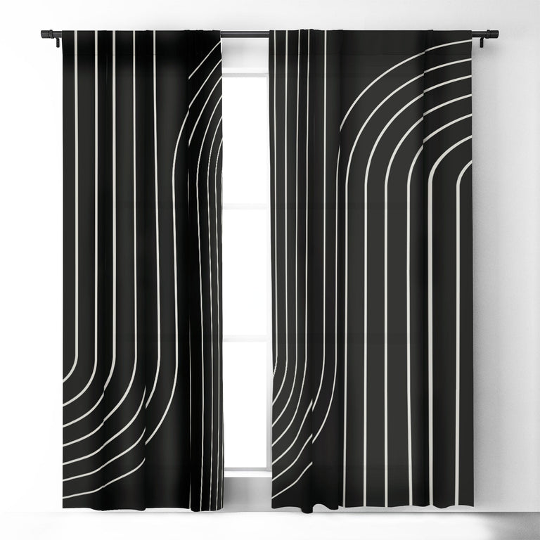 MINIMAL LINE CURVATURE BLACK BLACKOUT NON REPEAT WINDOW CURTAIN