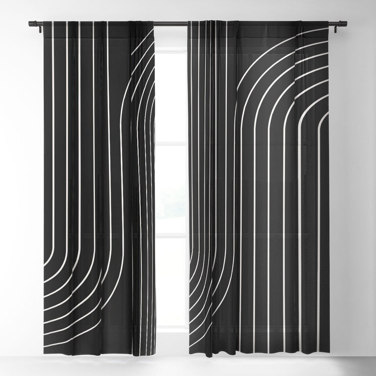 MINIMAL LINE CURVATURE BLACK SHEER NON REPEAT WINDOW CURTAIN