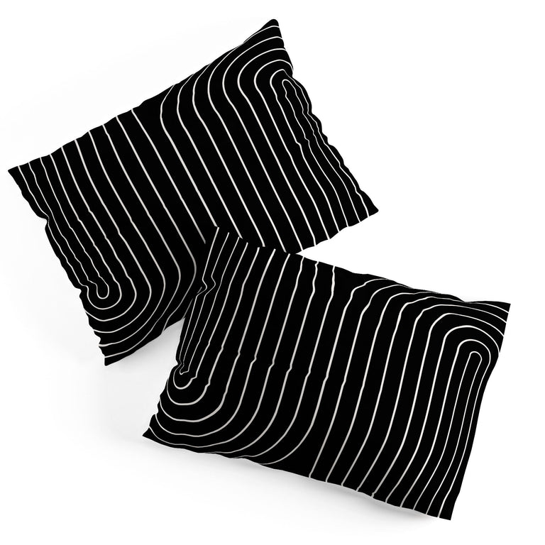 MINIMAL LINE CURVATURE BLACK PILLOW SHAMS