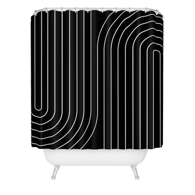 COLOUR POEMS MINIMAL LINE CURVATURE BLACK SHOWER CURTAIN
