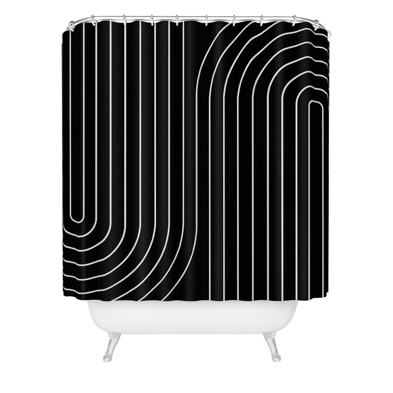 COLOUR POEMS MINIMAL LINE CURVATURE BLACK SHOWER CURTAIN