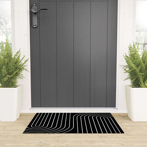 Minimal Line Curvature Black Welcome Mat