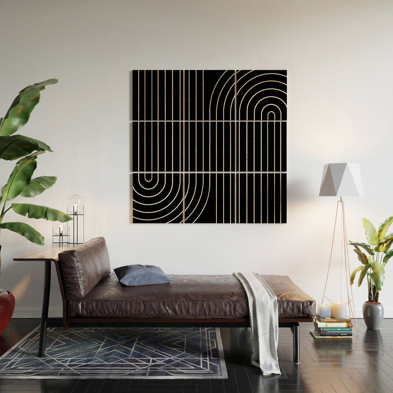 Minimal Line Curvature Black Wood Wall Mural